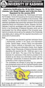 Admission Notification for B.Ed. Course (Jammu, Leh, Kargil Chapter and In-Service Govt. Deputees)