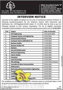Interview for Assistant Professor in Islamic University of science and technology