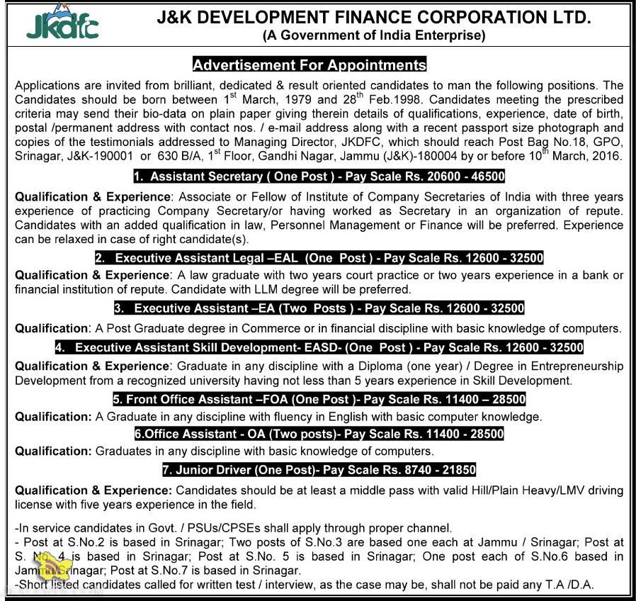 Government Jobs in J&K Government finance corporation Ltd