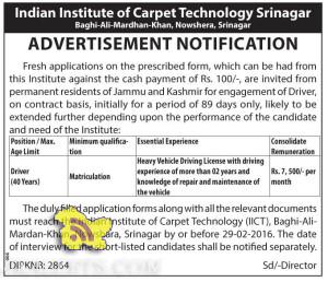 Driver Jobs Indian Institute of Carpet Technology Srinagar