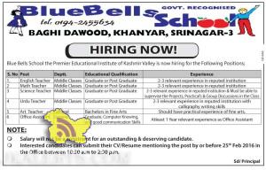 Jobs in Blue Bells School the Premier Educational Institute of Kashmir