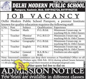 JOBS IN DELHI MODERN PUBLIC SCHOOL