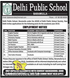 Jobs in Delhi Public School, Baramulla