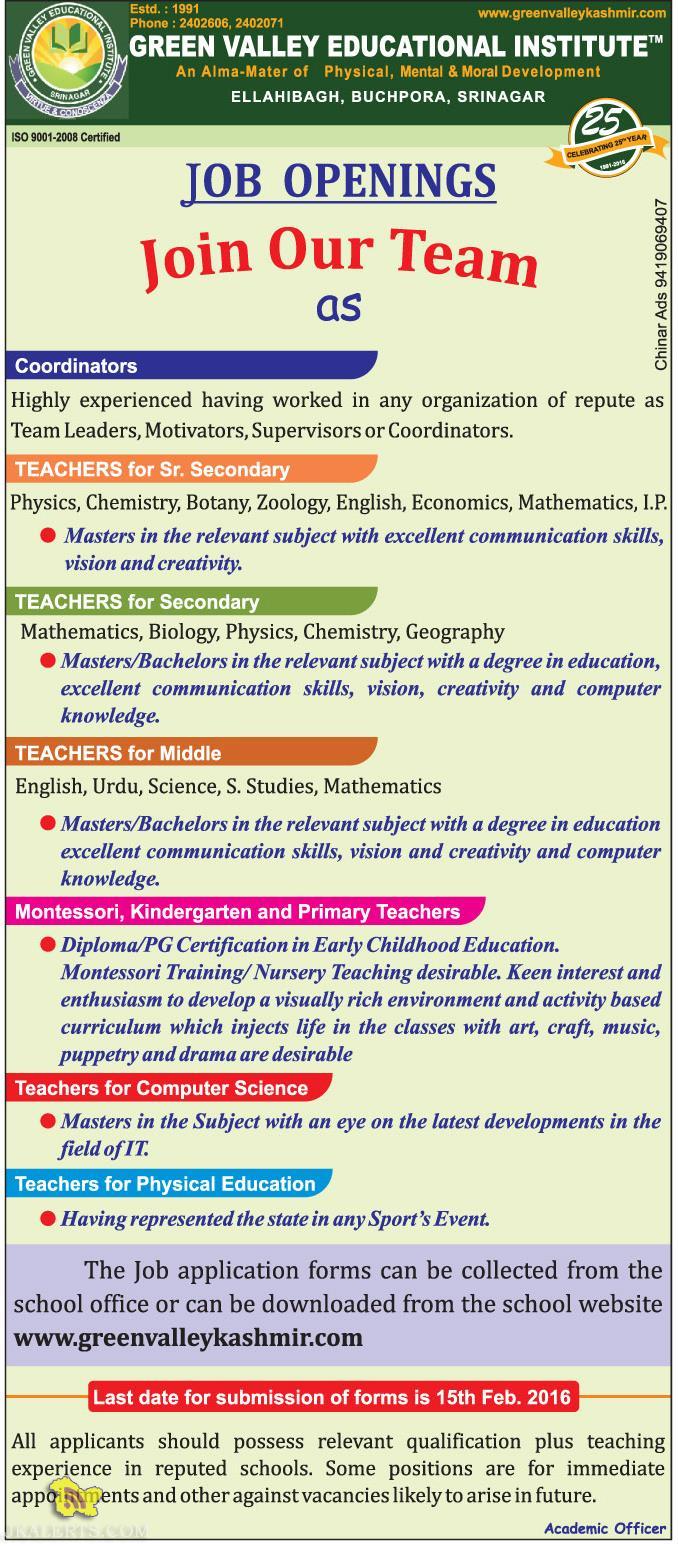 JOBS IN GREEN VALLEY EDUCATIONAL INSTITUTE