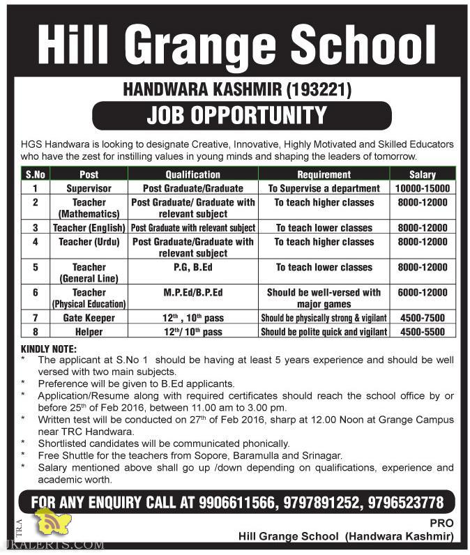 Jobs in Hill Grange School HANDWARA KASHMIR