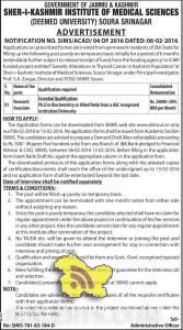 GOVERNMENT OF JAMMU AND KASHMIR Directorate of Archives, Archaeology & Museums Jammu Sub: Selection list of candidates for different categories of Class-IV posts (Kashmir Division) in the Department of Archives, Archaeology and Museums, J&K Govt. NOTIFICATION Whereas, vide Advertisement Notification No. 01-of-2014 dated:-21-08-2014, 22 posts of Class-IV in the Department of Archives, Archaeology and Museums Kashmir Divisions, were advertised; and Whereas, modification/re-advertisement notification was issued vide no: DAMA-4088-91 /AD-30 dated: 16-09-2015; and Whereas, vide Government order No. 31 -Cul of 2015 dated:21 -04-2015, a Divisional Level Selection Committee was constituted for selection of various categories of Class-IV posts in the Department of Archives, Archaeology and Museums Kashmir Division; & Whereas, shortlist of the candidates was issued vide this office notification no: DAMA-4495-97/AD-30 dated:10-11-2015 in the ration of 1:5. Whereas, the interview of the shortlisted candidates was conducted on 23rd and 24,h of November 2015 at Srinagar. Now, therefore, on the basis of weightage for the academic merit and higher qualification (10+2) and performance in the interview, the Selection List against the advertised posts, in order of merit (forming "Annexes" to this) is hereby notified. Note:- The Department reserves the right to have the certificates/documents of all candidate verified.