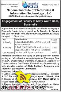 Sr. Faculty, Jr. Faculty and Lab. Assistant jobs in Army Youth Club