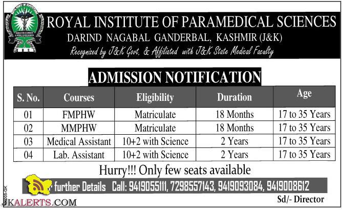 FMPHW, FMPHW, Medical Assistant, Lab. Assistant Admission open in ROYAL INSTITUTE OF PARAMEDICAL SCIENCES