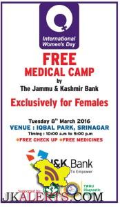 FREE MEDICAL CAMP by The Jammu & Kashmir Bank for Female in Srinagar