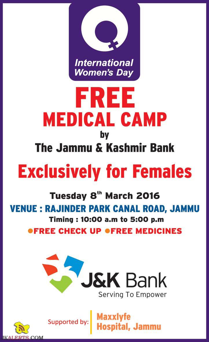 FREE MEDICAL CAMP by The Jammu & Kashmir Bank for Female in Jammu