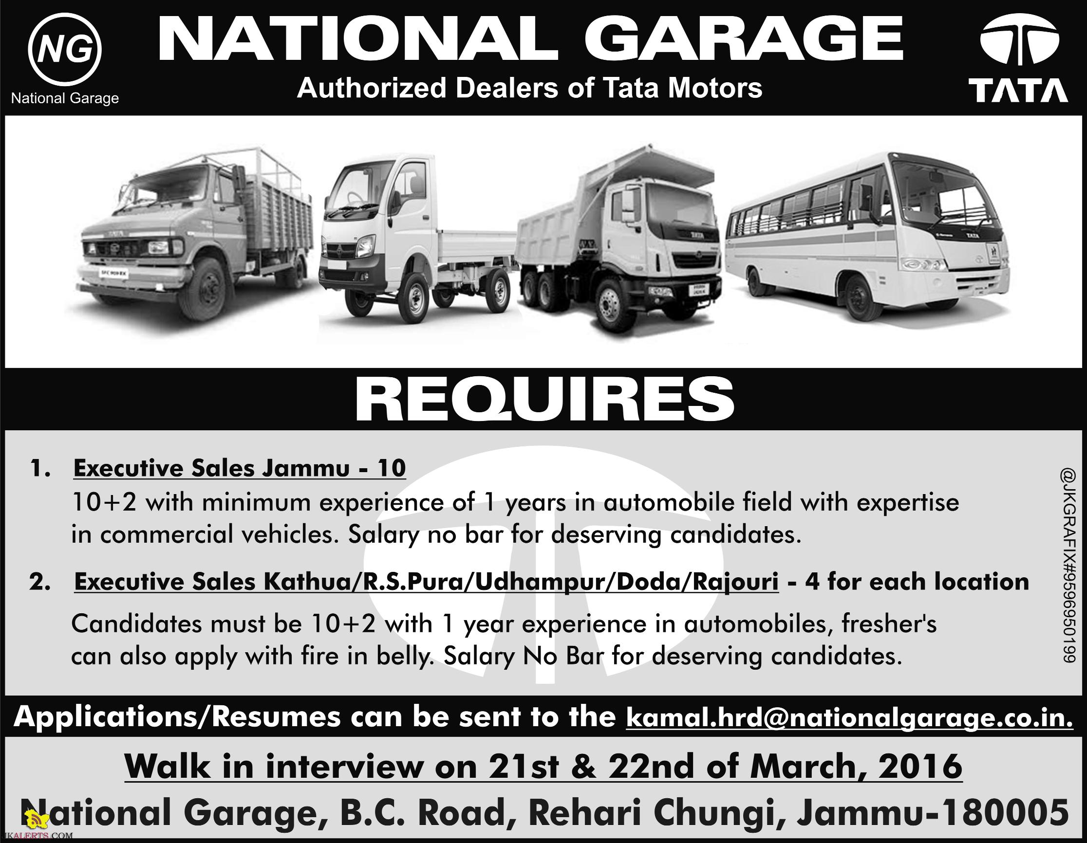 Jobs in National Garage Kathua, R.S.Pura, Udhampur, Doda , Rajouri