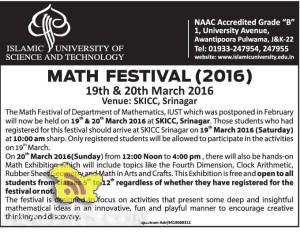 MATH FESTIVAL (2016) The Math Festival of Department of Mathematics, IUST