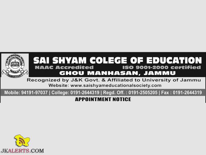 JOBS IN SAI SHYAM COLEGE OP EDUCATION