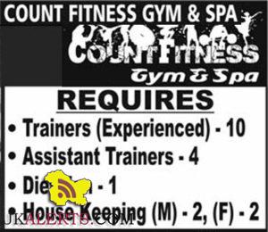 Trainers , Assistant Trainers , Dietitian Jobs in Count Fitness Gym and Spa