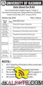 UNIVERSITY OF KASHMIR Date Sheet For B.Ed Annual Examination Eligible Regular College of Education