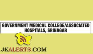 Sister Tutors on Academic Arrangement basis in GMC / Associated Hospitals Srinagar