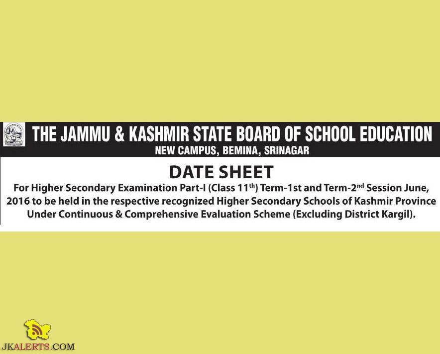 JKBOSE Class 11th Term-1 st and Term-2nd Session June, 2016 kashmir province