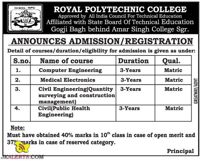 ADMISSION / REGISTRATION OPEN IN ROYAL POLYTECHNIC COLLEGE