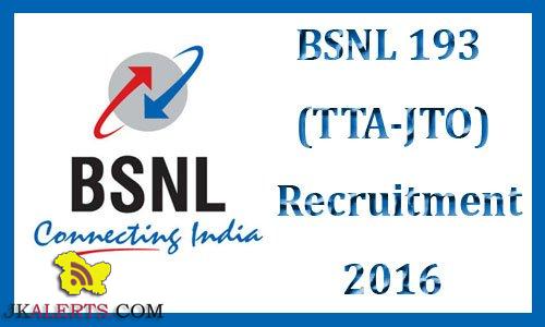 BSNL Special Recruitment Drive 2016 for JTO ,TTA , Clerk/Trainee