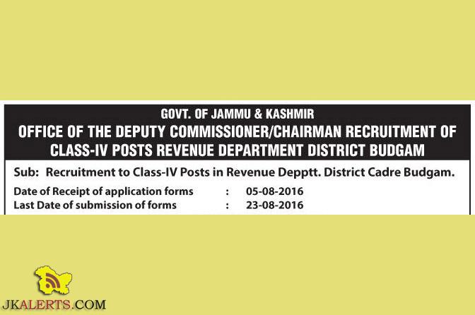Recruitment to Class-IV Posts in Revenue Depptt. District Cadre Budgam