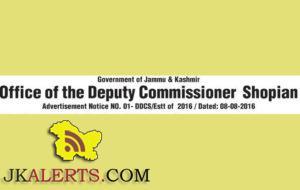 Class IVth Jobs in Office of the Deputy Commissioner Shopian
