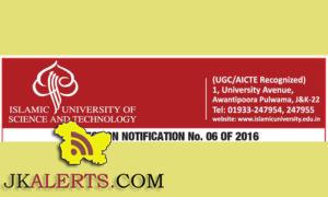 ISLAMIC UNIVERSITY OF SCIENCE AND TECHNOLOGY SELECTION NOTIFICATION No. 06