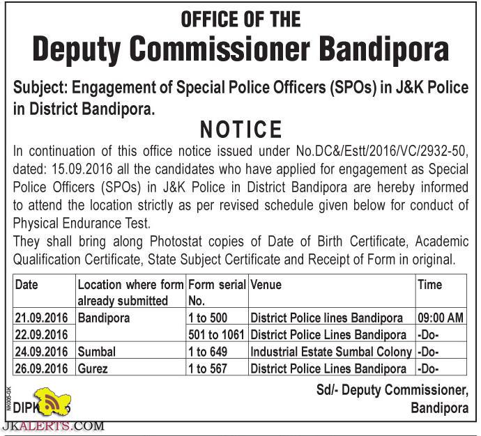 ngagement of Special Police Officers (SPOs) in J&K Police in District Bandipora.