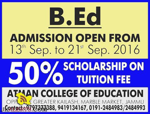 B.Ed ADMISSION OPEN ATMAN COLLEGE OF EDUCATION JAMMU WITH SCHOLARSHIP