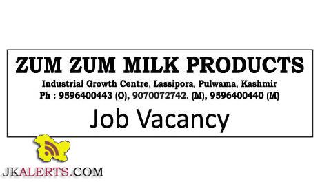 Sales & Marketing Professionals Jobs at Zum Zum Milk Products.