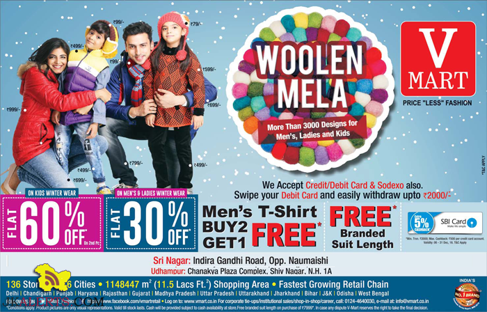 V-Mart Woolen Mela Flat 60% off Kids wear Flat 30% off on Ladies, Gents Winter Wear