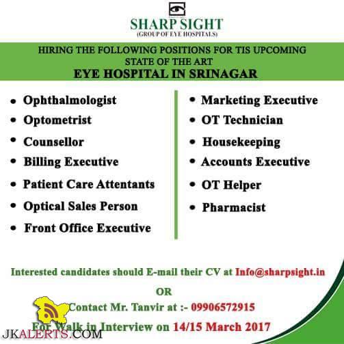 JOBS IN SHARP SIGHT EYE HOSPITAL IN SRINAGAR