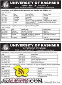 University of Kashmir Date Sheet for M.A Regular / Backlog 2017