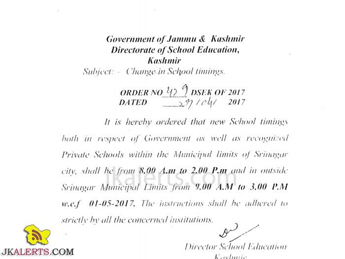 Change in School timing in both Govt and Private schools