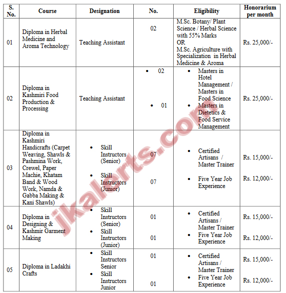 jobs in Central university of Kashmir teaching assistant, Skill Instructor