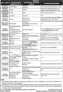 University of Kashmir Date Sheet For Regular/Fresh Private candidates
