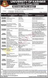 University of Kashmir Revised Date Sheet March Session 2019