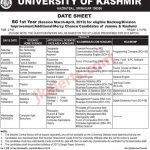University of Kashmir Date Sheet, KU date sheet, Kashmir university datesheet, KU BG 1st Year Date sheet