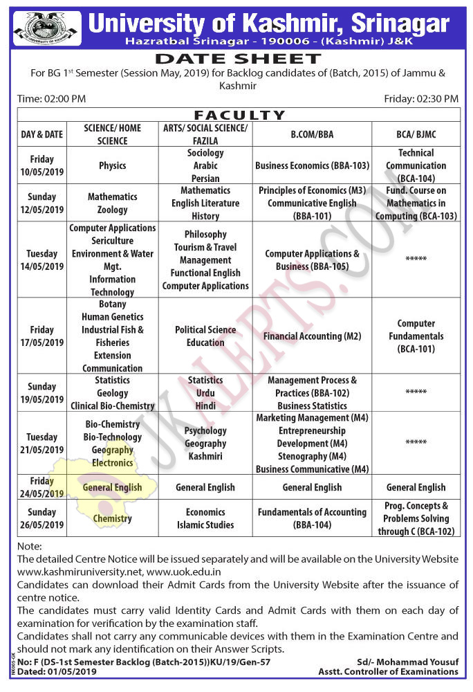 kashmir university date sheet