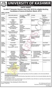 University of Kashmir Date Sheet For BG 2nd , BG 3rd Semester.