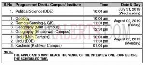 jammu university interview schedule