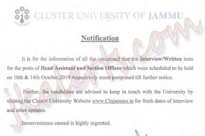 Cluster University Jammu Postponed interview Schedule
