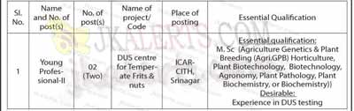 ICAR-CITH, Srinagar Jobs Recruitment 2020.