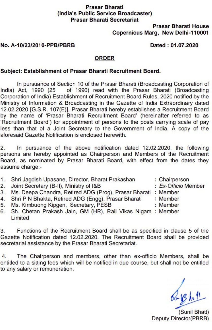Prasar Bharti Board established Prasar Bharati Board.