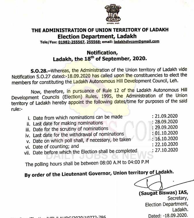 Ladakh: UT Admin announces 6th LAHDC Leh General Election.
