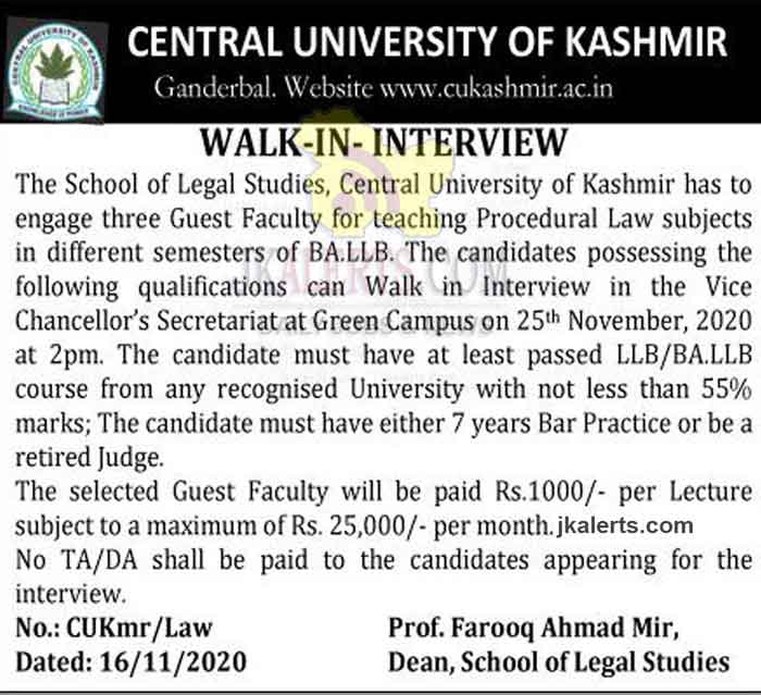 Central university Kashmir Jobs