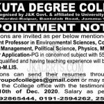 Trikuta College of Education Jammu Jobs Recruitment 2020.