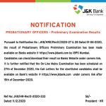 J&K Bank PO Result Declared. PO Main Exam Schedule.