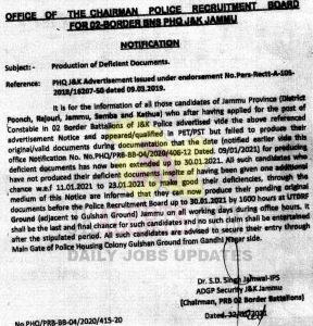 J&K Police production of deficient document of Constable.