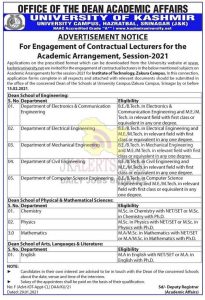 Kashmir University Lecturers Jobs Recruitment 2021.