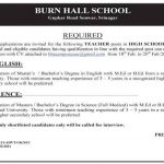 Burn Hall School Srinagar Jobs Recruitment 2021.